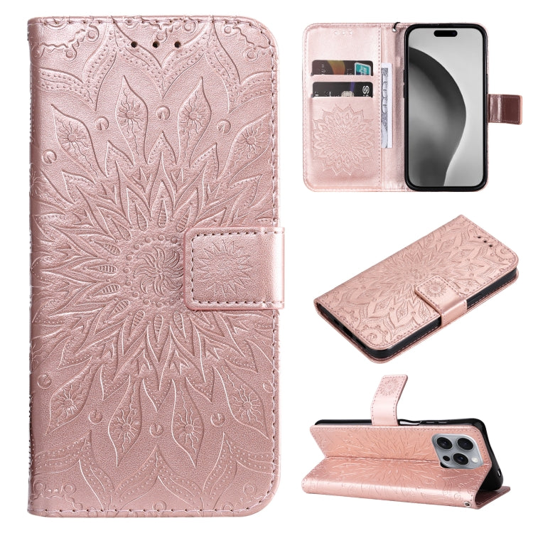 For iPhone 16 Pro Max Embossed Sunflower Pattern Flip Leather Phone Case(Rose Gold) by buy2fix