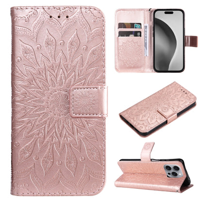 For iPhone 16 Pro Max Embossed Sunflower Pattern Flip Leather Phone Case(Rose Gold) by buy2fix