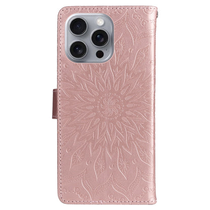 For iPhone 16 Pro Max Embossed Sunflower Pattern Flip Leather Phone Case(Rose Gold) by buy2fix