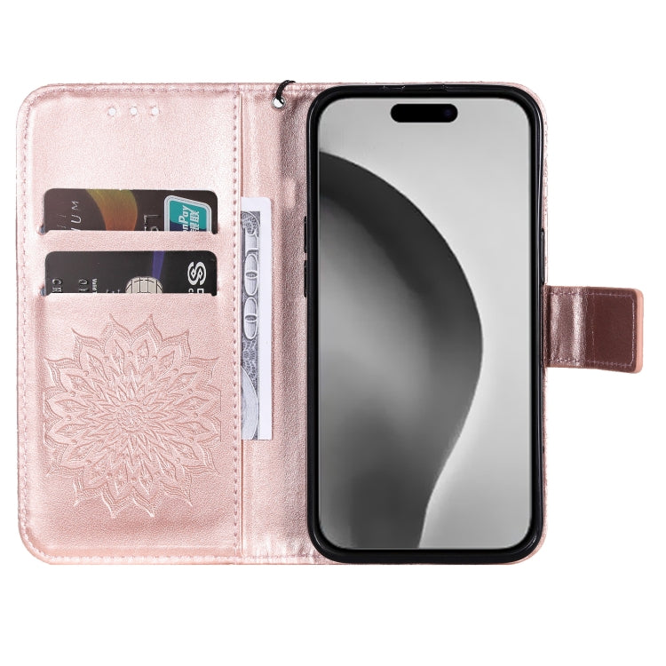 For iPhone 16 Pro Max Embossed Sunflower Pattern Flip Leather Phone Case(Rose Gold) by buy2fix