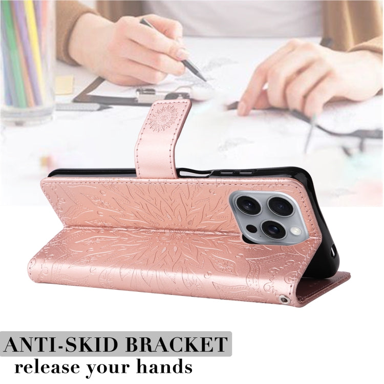 For iPhone 16 Pro Max Embossed Sunflower Pattern Flip Leather Phone Case(Rose Gold) by buy2fix