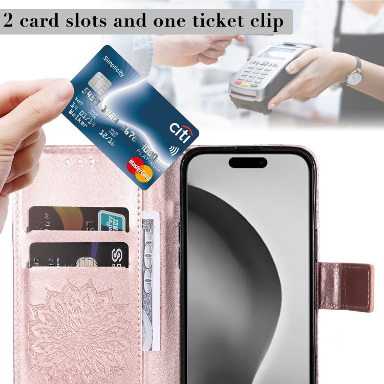 For iPhone 16 Pro Max Embossed Sunflower Pattern Flip Leather Phone Case(Rose Gold) by buy2fix
