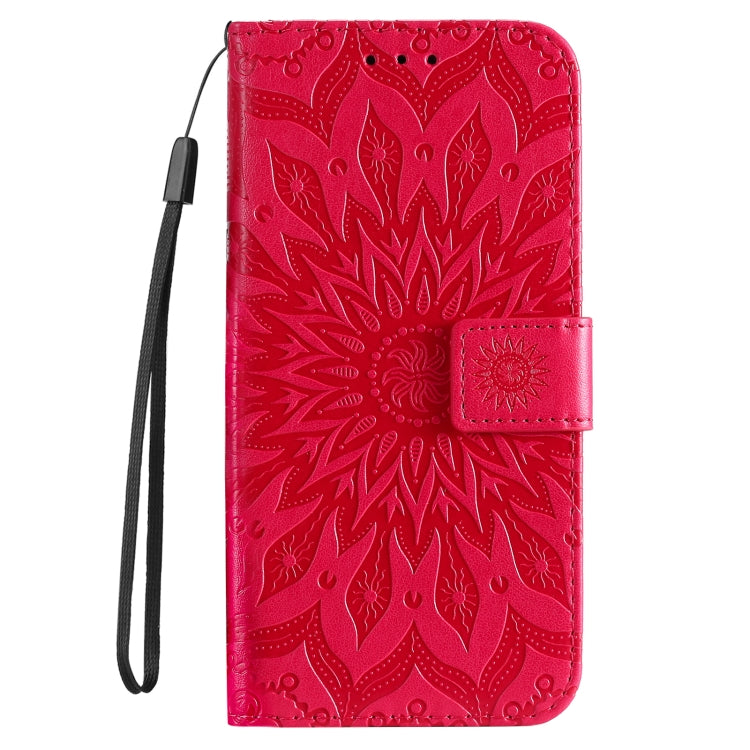 For iPhone 16 Pro Max Embossed Sunflower Pattern Flip Leather Phone Case(Red) by buy2fix