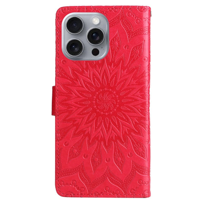 For iPhone 16 Pro Max Embossed Sunflower Pattern Flip Leather Phone Case(Red) by buy2fix