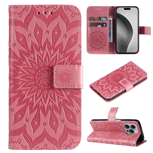 For iPhone 16 Pro Max Embossed Sunflower Pattern Flip Leather Phone Case(Pink) by buy2fix