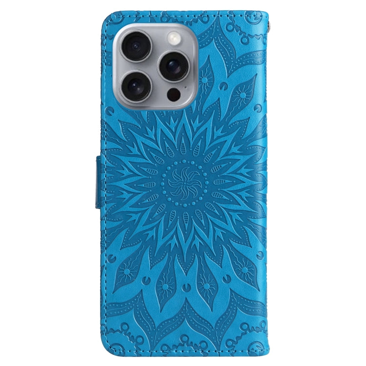 For iPhone 16 Pro Max Embossed Sunflower Pattern Flip Leather Phone Case(Blue) by buy2fix