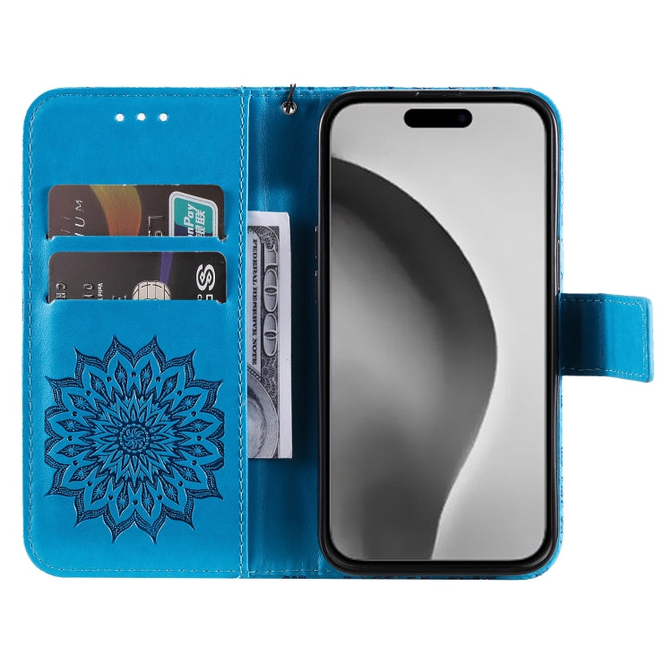For iPhone 16 Pro Max Embossed Sunflower Pattern Flip Leather Phone Case(Blue) by buy2fix