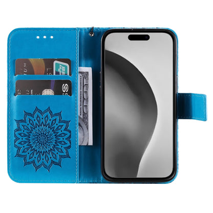 For iPhone 16 Pro Max Embossed Sunflower Pattern Flip Leather Phone Case(Blue) by buy2fix