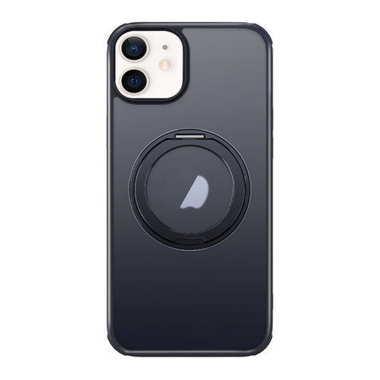 For iPhone 12 MagSafe Holder PC Hybrid TPU Phone Case(Matte Black) - iPhone 12 / 12 Pro Cases by buy2fix | Online Shopping UK | buy2fix