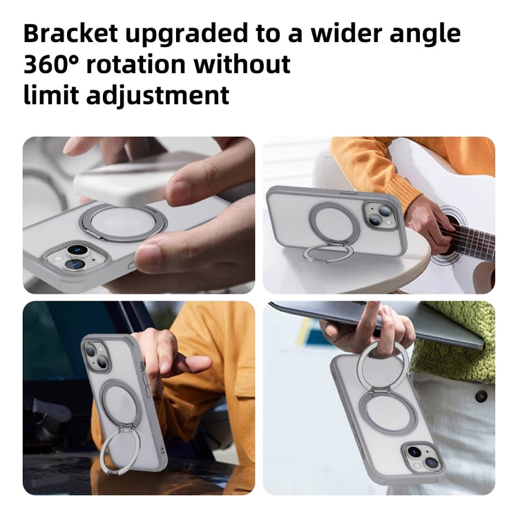 For iPhone 14 MagSafe Holder PC Hybrid TPU Phone Case(Matte Grey) - iPhone 14 Cases by buy2fix | Online Shopping UK | buy2fix