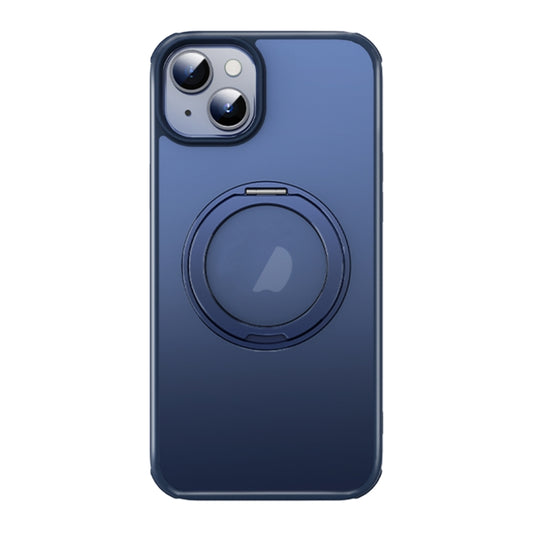 For iPhone 14 MagSafe Holder PC Hybrid TPU Phone Case(Matte Blue) - iPhone 14 Cases by buy2fix | Online Shopping UK | buy2fix