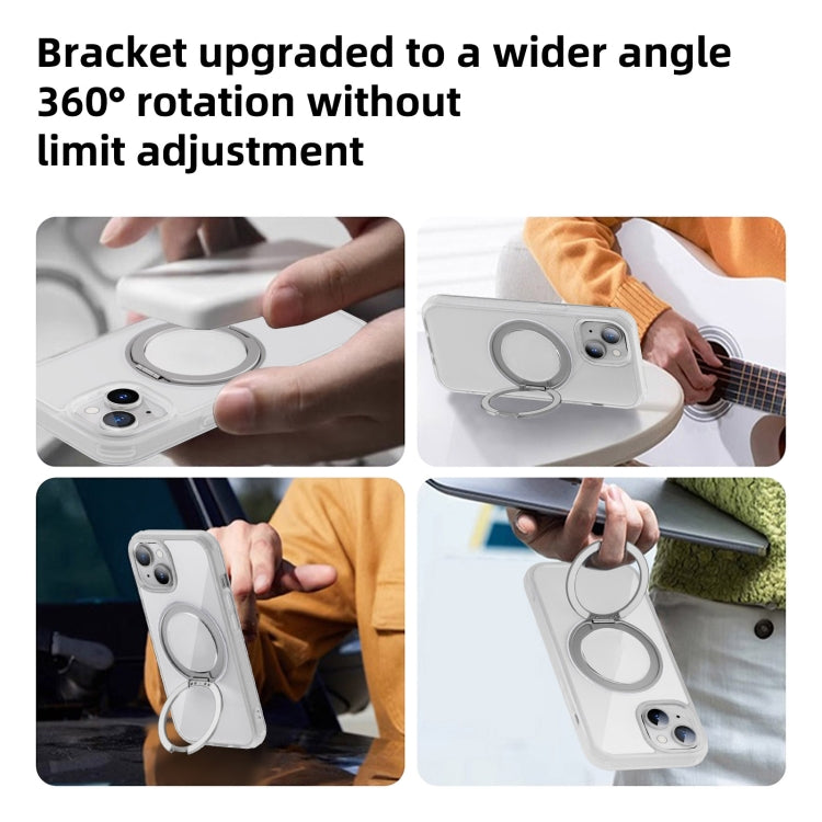 For iPhone 14 MagSafe Holder PC Hybrid TPU Phone Case(Transparent White) - iPhone 14 Cases by buy2fix | Online Shopping UK | buy2fix