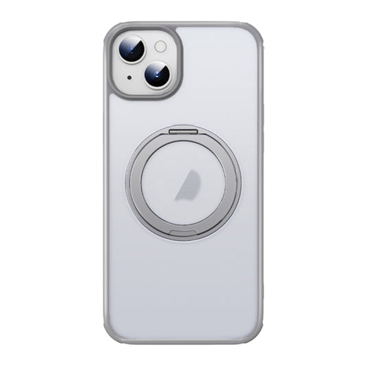 For iPhone 15 MagSafe Holder PC Hybrid TPU Phone Case(Matte Grey) - iPhone 15 Cases by buy2fix | Online Shopping UK | buy2fix