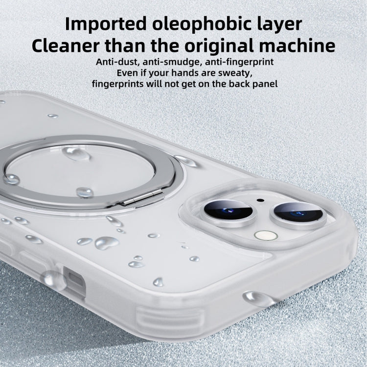 For iPhone 15 MagSafe Holder PC Hybrid TPU Phone Case(Transparent White) - iPhone 15 Cases by buy2fix | Online Shopping UK | buy2fix