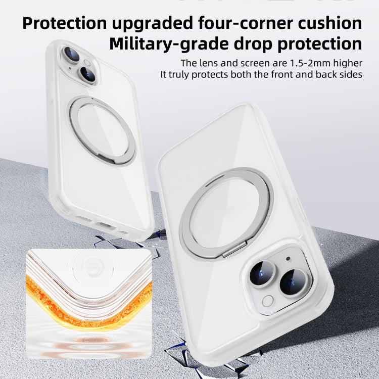 For iPhone 15 MagSafe Holder PC Hybrid TPU Phone Case(Transparent White) - iPhone 15 Cases by buy2fix | Online Shopping UK | buy2fix