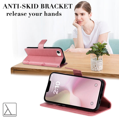 For iPhone 16e Tree & Cat Embossed Pattern Flip Leather Phone Case(Pink) by buy2fix