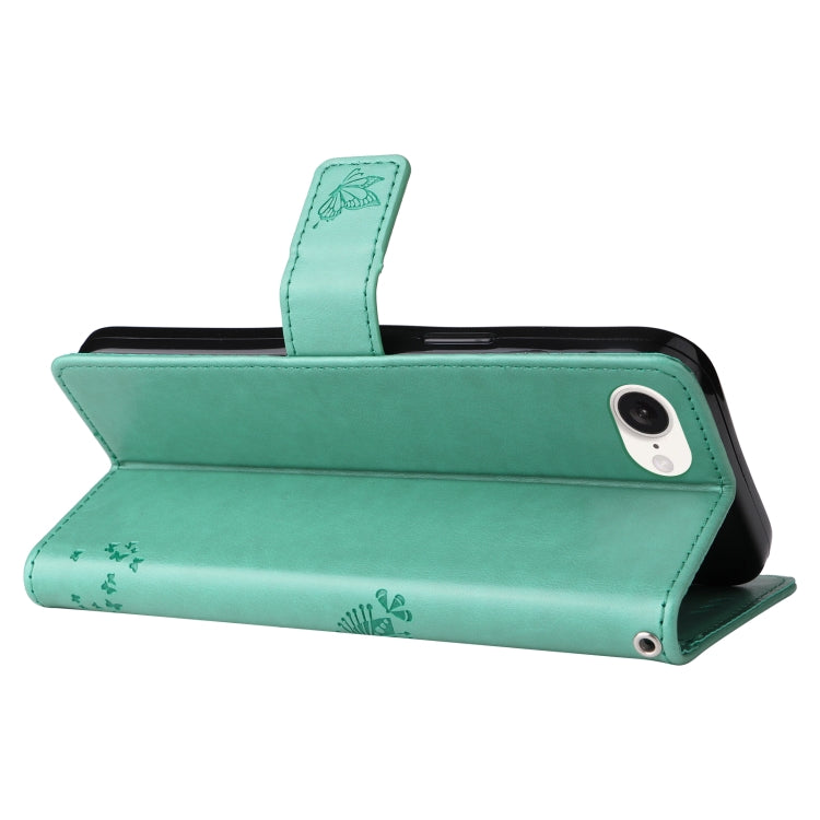For iPhone 16e Tree & Cat Embossed Pattern Flip Leather Phone Case(Green) by buy2fix