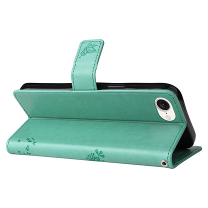 For iPhone 16e Tree & Cat Embossed Pattern Flip Leather Phone Case(Green) by buy2fix