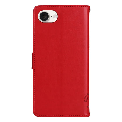 For iPhone 16e Tree & Cat Embossed Pattern Flip Leather Phone Case(Red) by buy2fix