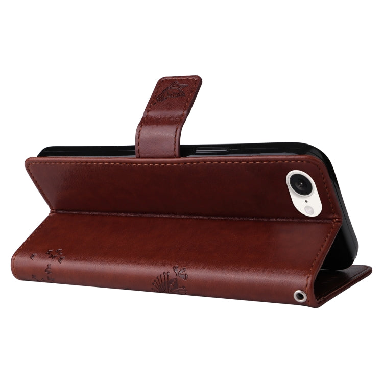 For iPhone 16e Tree & Cat Embossed Pattern Flip Leather Phone Case(Coffee) by buy2fix