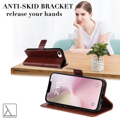 For iPhone 16e Tree & Cat Embossed Pattern Flip Leather Phone Case(Coffee) by buy2fix