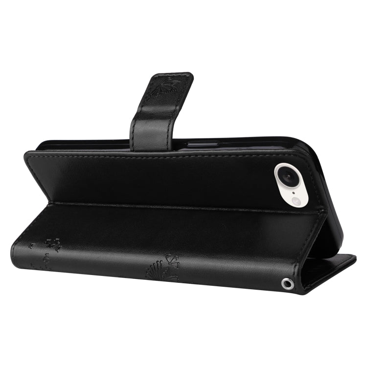 For iPhone 16e Tree & Cat Embossed Pattern Flip Leather Phone Case(Black) by buy2fix