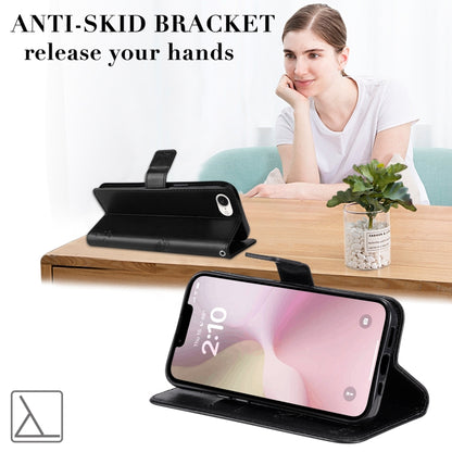 For iPhone 16e Tree & Cat Embossed Pattern Flip Leather Phone Case(Black) by buy2fix