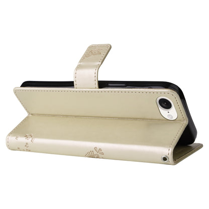 For iPhone 16e Tree & Cat Embossed Pattern Flip Leather Phone Case(Gold) by buy2fix