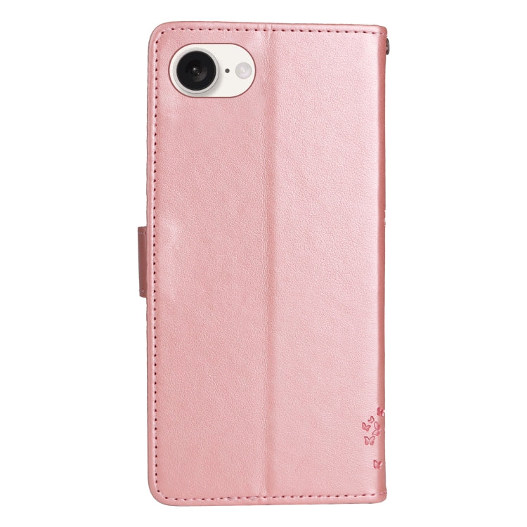 For iPhone 16e Tree & Cat Embossed Pattern Flip Leather Phone Case(Rose Gold) by buy2fix