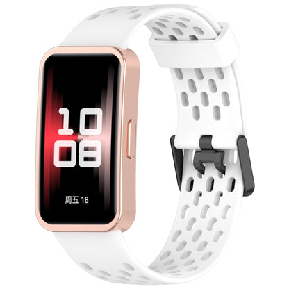 For Huawei Band 9 / 9 NFC / 8 / 8 NFC Hole Style Dual Black Buckle Silicone Watch Band(White) by buy2fix