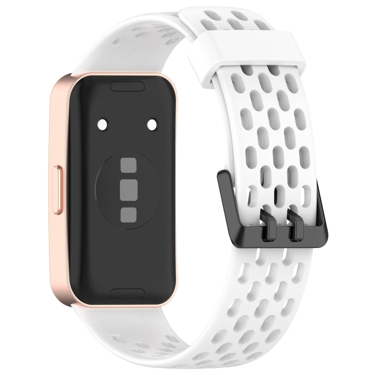 For Huawei Band 9 / 9 NFC / 8 / 8 NFC Hole Style Dual Black Buckle Silicone Watch Band(White) by buy2fix