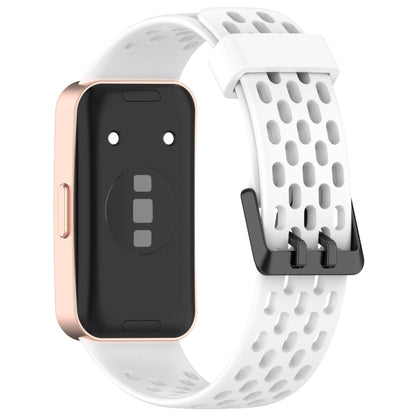 For Huawei Band 9 / 9 NFC / 8 / 8 NFC Hole Style Dual Black Buckle Silicone Watch Band(White) by buy2fix