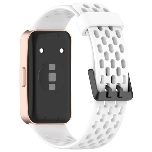 For Huawei Band 9 / 9 NFC / 8 / 8 NFC Hole Style Dual Black Buckle Silicone Watch Band(White) by buy2fix