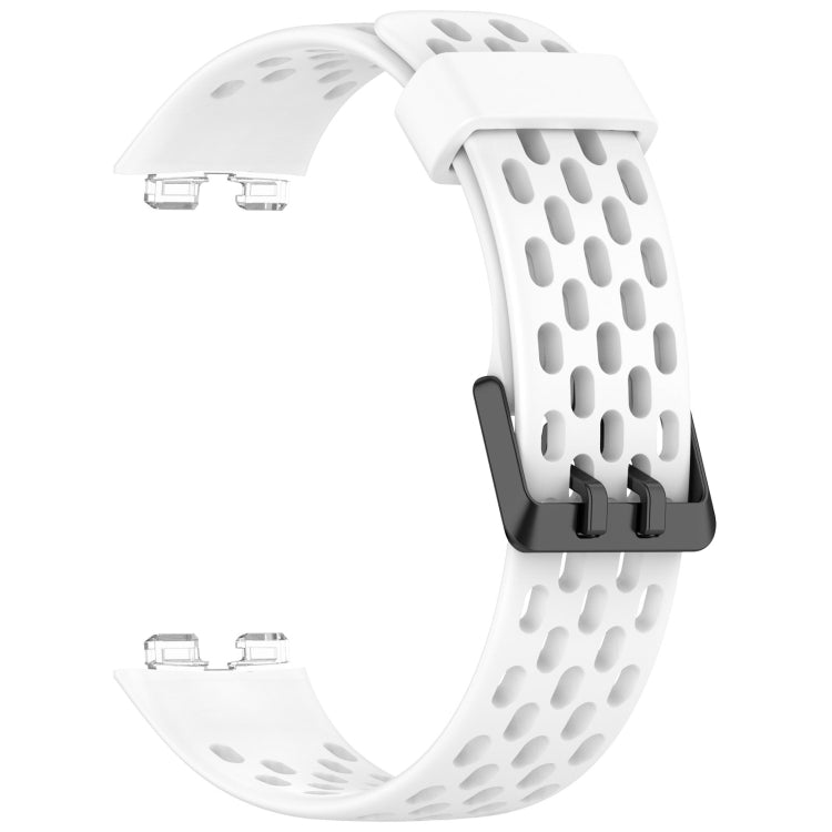 For Huawei Band 9 / 9 NFC / 8 / 8 NFC Hole Style Dual Black Buckle Silicone Watch Band(White) by buy2fix
