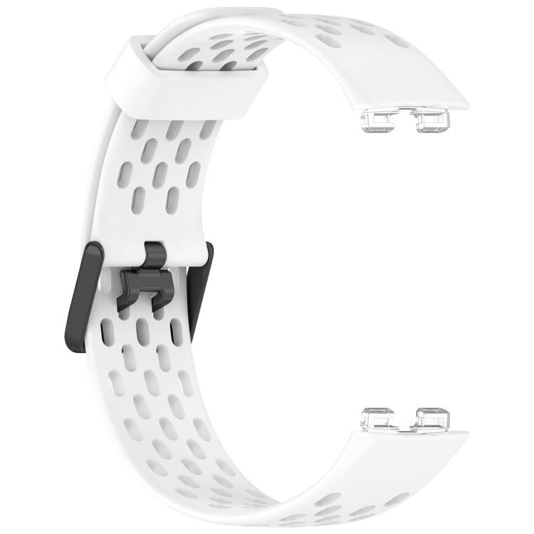 For Huawei Band 9 / 9 NFC / 8 / 8 NFC Hole Style Dual Black Buckle Silicone Watch Band(White) by buy2fix