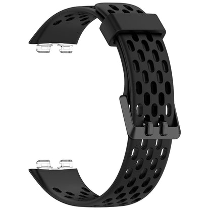 For Huawei Band 9 / 9 NFC / 8 / 8 NFC Hole Style Dual Black Buckle Silicone Watch Band(Black) by buy2fix