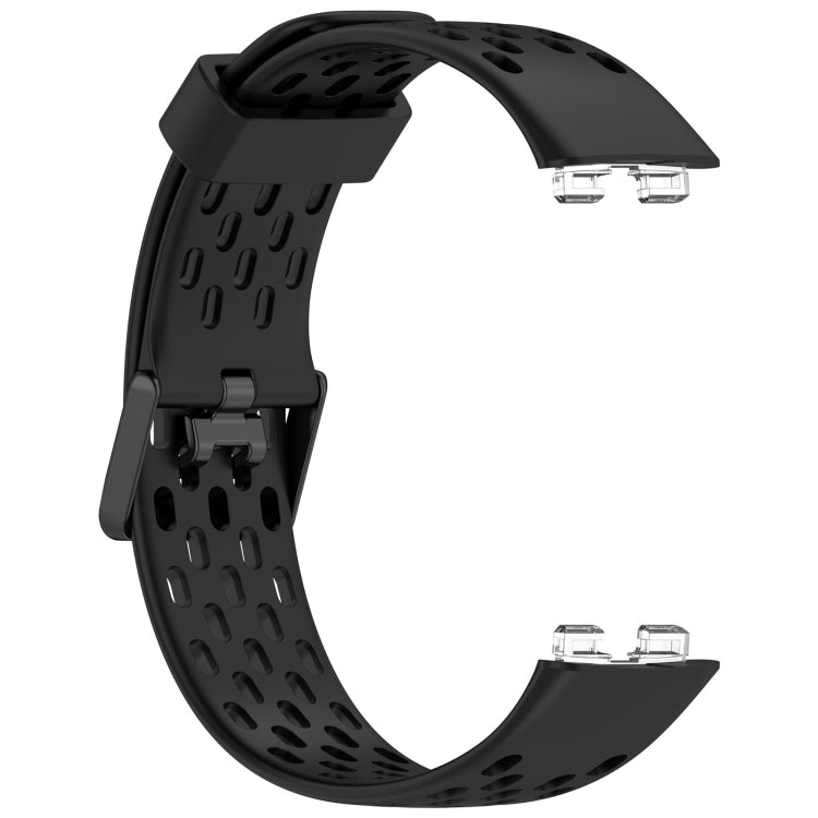 For Huawei Band 9 / 9 NFC / 8 / 8 NFC Hole Style Dual Black Buckle Silicone Watch Band(Black) by buy2fix