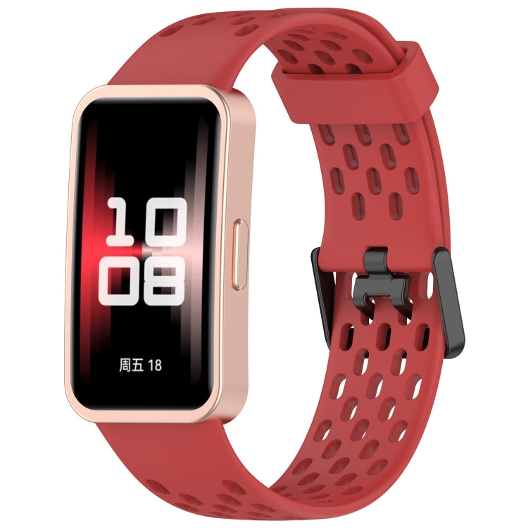 For Huawei Band 9 / 9 NFC / 8 / 8 NFC Hole Style Dual Black Buckle Silicone Watch Band(Red) by buy2fix