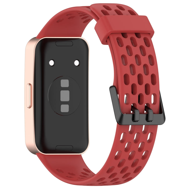 For Huawei Band 9 / 9 NFC / 8 / 8 NFC Hole Style Dual Black Buckle Silicone Watch Band(Red) by buy2fix