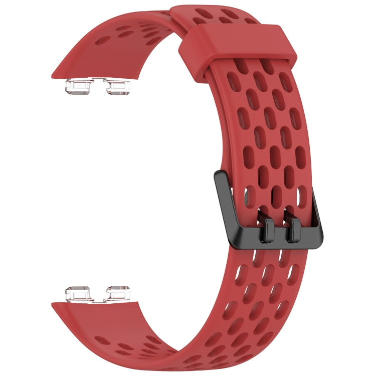 For Huawei Band 9 / 9 NFC / 8 / 8 NFC Hole Style Dual Black Buckle Silicone Watch Band(Red) by buy2fix