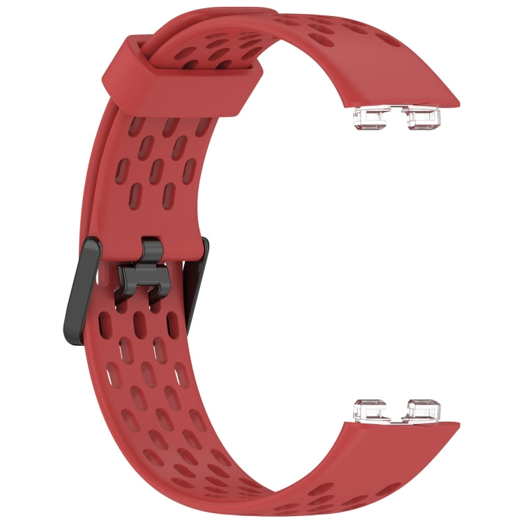 For Huawei Band 9 / 9 NFC / 8 / 8 NFC Hole Style Dual Black Buckle Silicone Watch Band(Red) by buy2fix