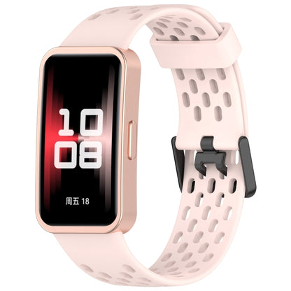 For Huawei Band 9 / 9 NFC / 8 / 8 NFC Hole Style Dual Black Buckle Silicone Watch Band(Pink) by buy2fix