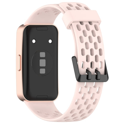 For Huawei Band 9 / 9 NFC / 8 / 8 NFC Hole Style Dual Black Buckle Silicone Watch Band(Pink) by buy2fix