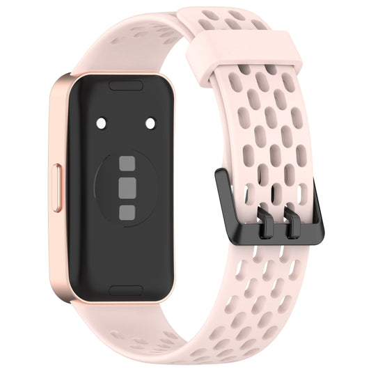 For Huawei Band 9 / 9 NFC / 8 / 8 NFC Hole Style Dual Black Buckle Silicone Watch Band(Pink) by buy2fix