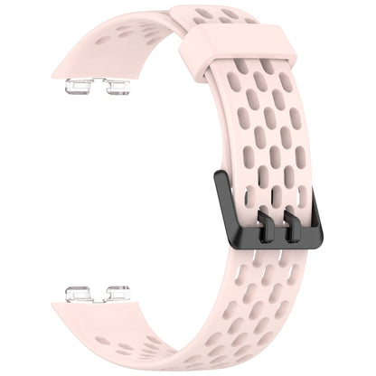 For Huawei Band 9 / 9 NFC / 8 / 8 NFC Hole Style Dual Black Buckle Silicone Watch Band(Pink) by buy2fix