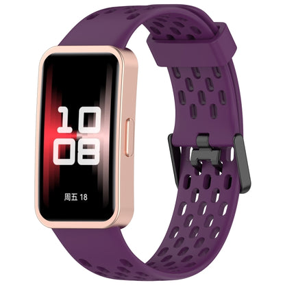 For Huawei Band 9 / 9 NFC / 8 / 8 NFC Hole Style Dual Black Buckle Silicone Watch Band(Dark Purple) by buy2fix