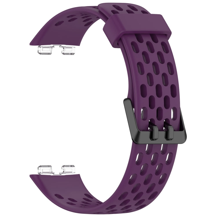For Huawei Band 9 / 9 NFC / 8 / 8 NFC Hole Style Dual Black Buckle Silicone Watch Band(Dark Purple) by buy2fix
