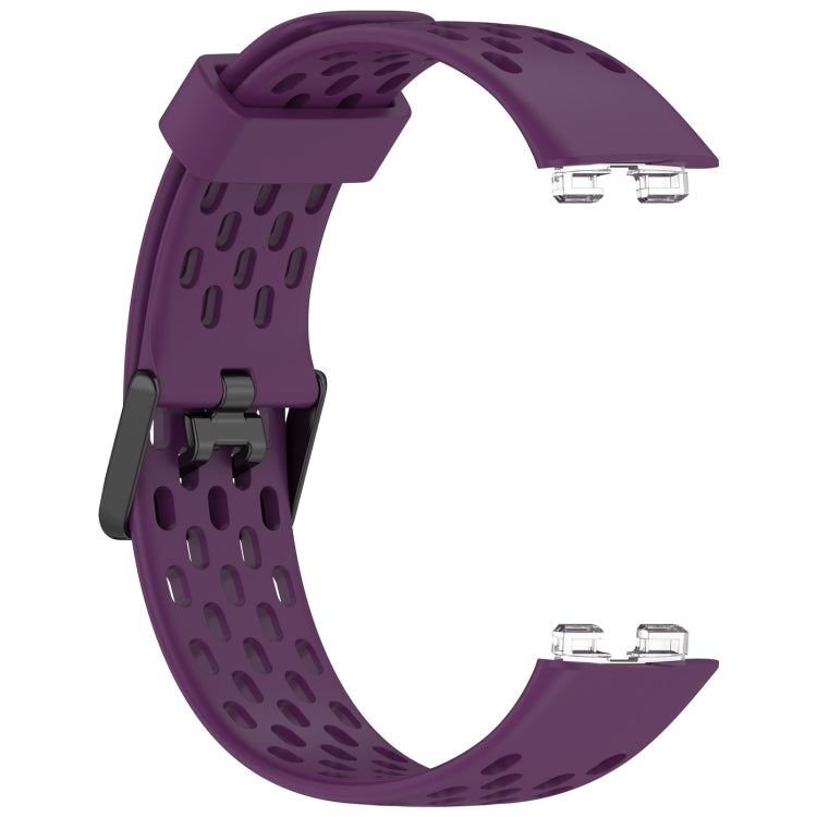 For Huawei Band 9 / 9 NFC / 8 / 8 NFC Hole Style Dual Black Buckle Silicone Watch Band(Dark Purple) by buy2fix