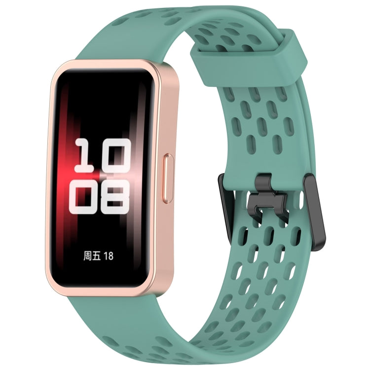 For Huawei Band 9 / 9 NFC / 8 / 8 NFC Hole Style Dual Black Buckle Silicone Watch Band(Pine Green) by buy2fix
