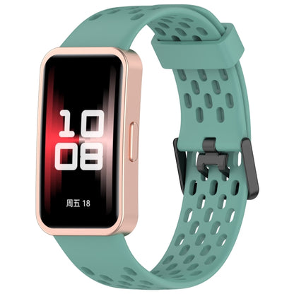 For Huawei Band 9 / 9 NFC / 8 / 8 NFC Hole Style Dual Black Buckle Silicone Watch Band(Pine Green) by buy2fix
